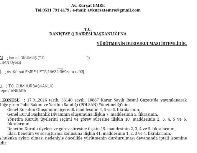 POLSAN’ın Adaletsiz Yeni Yönetmeliğinin 17 Maddesinin Açıkça Kukuka Aykırı Olması Nedeniyle İptali İçin Yürütmeyi Durdurma İstemli Davamızı Danıştaya Açtık.