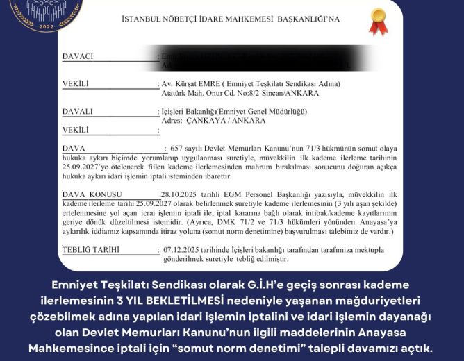 G.İ.H’E GEÇİŞTE 3 YIL KADEME İLERLEMESİNİN BEKLETİLMESİ İLGİLİ EMSAL DAVAMIZI AÇTIK