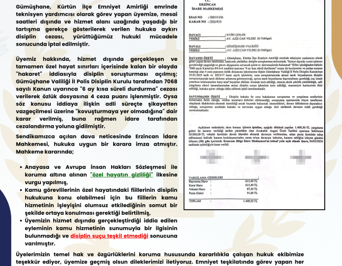 ÖZEL HAYATA MÜDAHALE EDEN DİSİPLİN CEZASINA YARGIDAN “İPTAL” KARARI