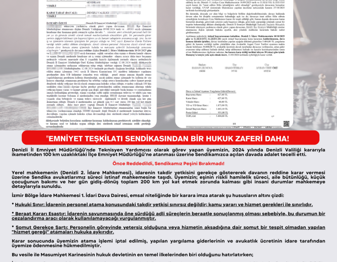Emniyet Teşkilatı Sendikasından Bir Hukuk Zaferi Daha!