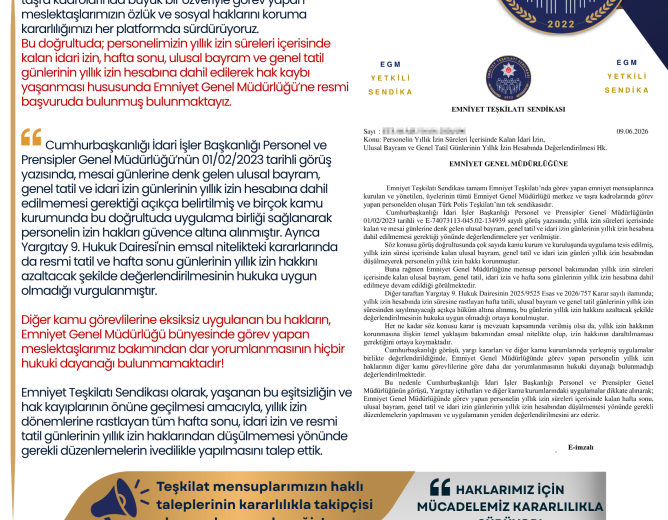 YILLIK İZİN HAK KAYIPLARINA KARŞI RESMİ BAŞVURUDA BULUNDUK!