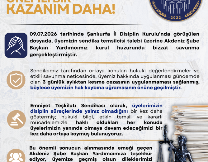DİSİPLİN KURULUNDA ETKİN TEMSİL, ÖNEMLİ BİR KAZANIM DAHA!